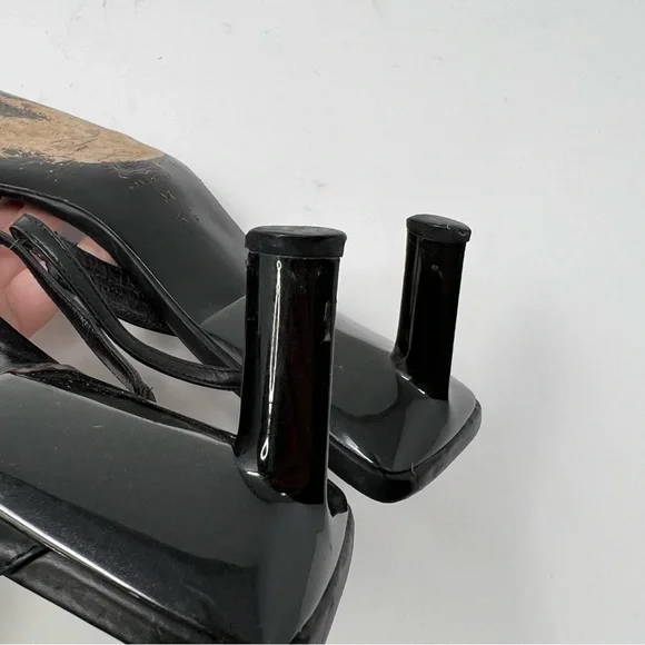 Calvin Klein Vintage Y2K black leather square toe heel sandals - Picture 3 of 4